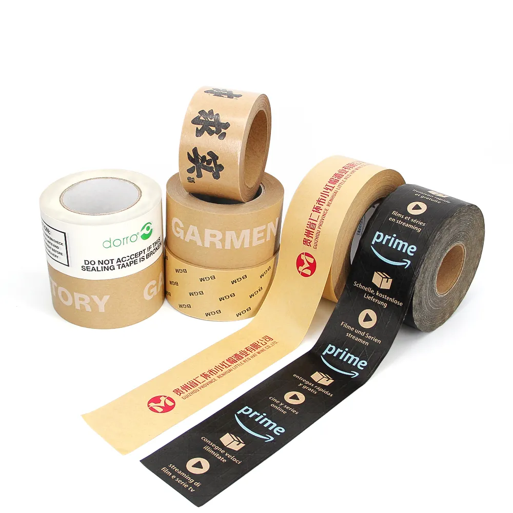 Logo Printed Plastic-free Kraft Sealing Tape Amazon Logo Self Adhesive Kraft Paper Tape