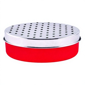 Râpe ovale lourde de qualité supérieure en acier inoxydable avec un bol en plastique de couleur rouge, avec un design classique élégant - Product Image 1