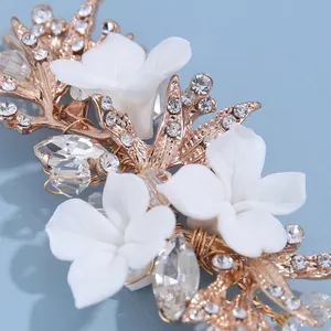 White Ceramic Flower Bracelets Handmade Fancy Bracelets Women Vintage Bridal Bracelet