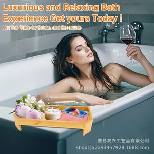 Bandeja de bambú para bañera de 16.10 pulgadas x 6.57 pulgadas, antideslizante, con estante para lectura y soporte para teléfono/tableta - Product Image 4