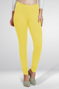Soft Stretchable Yellow Cotton <b>Leggings</b> for Women Full Length <b>Slim</b> Fit Comfortable Daily Wear Trousers - Product Image 3