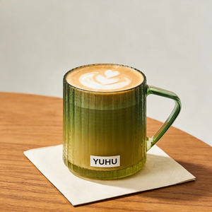 彩色定制徽标竖条纹<span class=keywords><strong>2026</strong></span>年新品咖啡杯玻璃杯下午茶浓缩咖啡拿铁玻璃杯带手柄 - Product Image 1