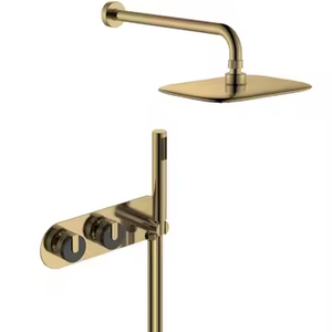 Wand halterung Marmor 2 Griffe Becken Wasserhahn Messing Mischbatterie Gebürstetes Gold Badezimmer - Product Image 2