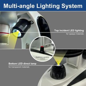 Microscope composé monoculaire pour adultes et débutants, 40X-2000X, LED, kit d'expérimentation avec diapositives pour l'éducation à domicile (blanc noir) - Product Image 5