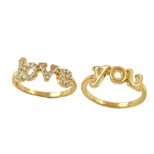 Jewelry wholesale wedding couple letter love you gold plated crystal rings set for women