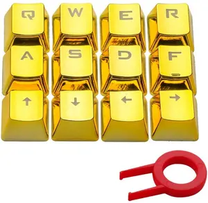 E-Yooso 12 tuşları PBT çift atış enjeksiyon arkadan aydınlatmalı metalik elektroliz Keycaps mekanik anahtar klavyeler