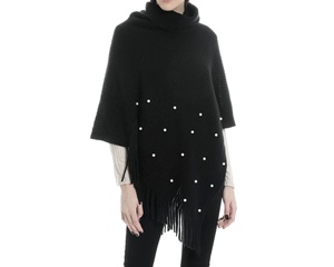 Offre Spéciale haute qualité épaissir mode dame voyageant chaud <span class=keywords><strong>Poncho</strong></span> châles couleur unie perle col haut plaine frange écharpe - Product Image 6
