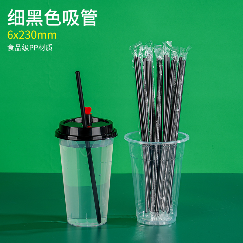 Pajitas negras finas, 6x230mm (4000 pajitas)