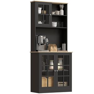 Mueble de Cocina Moderno Ajustable SENYU, Mueble para Microondas, Armario de Almacenamiento con Puertas de Vidrio, Madera y Acero Inoxidable, para Cocina y Sala de Estar - Product Image 2