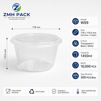 Boîte à lunch jetable ronde en PP écologique avec couvercle 1450 ml, anti-fuite, pour sushis et pizzas à emporter, préparation de repas