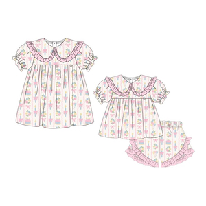 Tenues décontractées personnalisées pour filles avec imprimé Joyeux Anniversaire, shorts en tissu peigné, robes à volants respirantes, assorties pour sœurs, vêtements en gros - Product Image 4