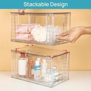 Detachable Plastic Acrylic Bathroom Makeup Doll Display <b>Box</b> Organizer Bin Clear <b>Storage</b> Drawer - Product Image 3