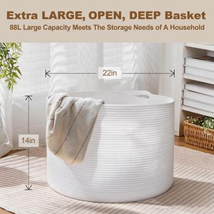 Paniers de rangement en corde de coton tressée pour jouets de chambre d'enfant, paniers pour enfants et chiens, panier à linge pour vêtements et serviettes, blanc - Product Image 3