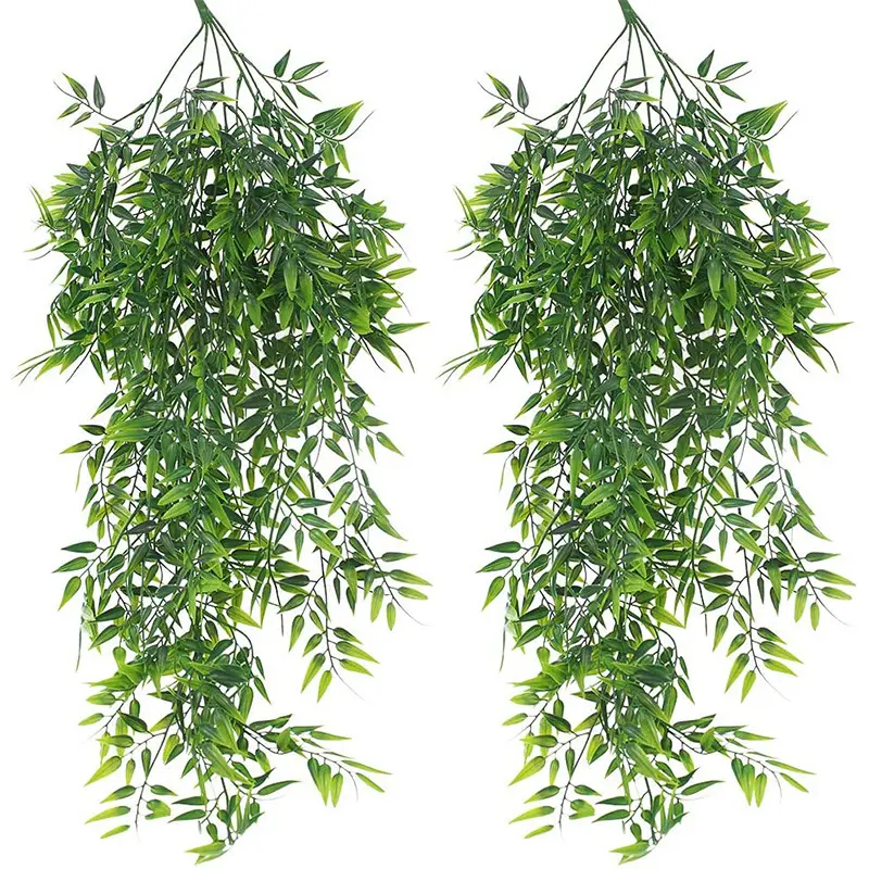 Artificial Hanging Plants Faux Hanging Bamboo Leaves for Indoor Outdoor Wall Home Room Garden Wedding Decoration