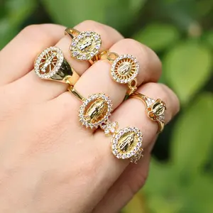 Gold Plating Cubic Zirconia Ring Our Lady of Guadalupe Virgin Mary Religious Jewelry Gold Ring for Women Lady