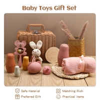 Vente en gros personnalisée : Boîte vintage pour naissance de bébé, hochet en silicone, anneau de dentition en bois d'épinette en forme d'éléphant, poupée gigogne en silicone