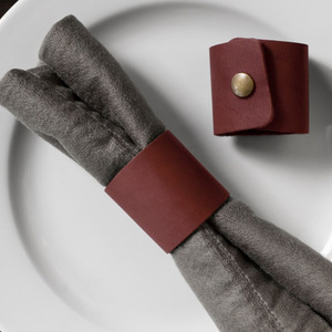 Japanese and Korean style minimalist PU leather napkin <b>ring</b>, Western restaurant and hotel napkin <b>clip</b>, European style napkin - Product Image 2