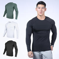 Chemise de Compression à manches longues en Polyester, Logo personnalisé, coupe Slim, vêtements de Fitness, couche de Base, haut de gymnastique pour hommes