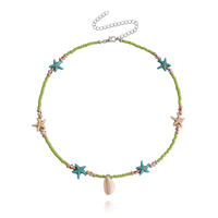 Collier de mariage bohème d'été plaqué or avec étoile de mer, coquillage cauris et perles de riz, chaîne à clip, style mode pour vacances hawaïennes et plage