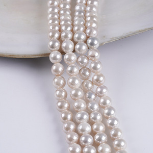 Chaîne de perles rondes Edison en perles d'eau douce naturelles 8-10 mm, blanches, roses, brillantes, plaquées huile, pour collier et bracelet DIY, vente en gros - Product Image 1