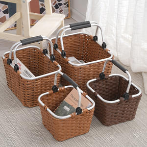 Panier de rangement alimentaire tissé écologique Panier organisateur Panier pique-nique en rotin plastique avec poignée pratique - Product Image 4