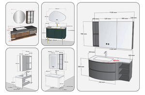 Meuble-lavabo semi-circulaire de luxe pour salle de bain, combinaison de lavabo en céramique sans joint avec dalle de chêne, meuble-lavabo et vasque - Product Image 5