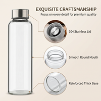 Bouteille d'eau en verre borosilicate transparent de grande capacité avec logo personnalisé, 500 ml, 750 ml, 1000 ml, avec couvercle en acier inoxydable pour le camping