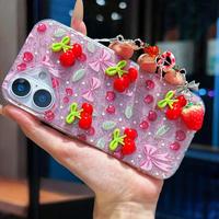 Coque de téléphone portable transparente à paillettes INS pour iPhone 14 15 17 Pro Max, antichoc, coque arrière DIY motif cerise, tendance