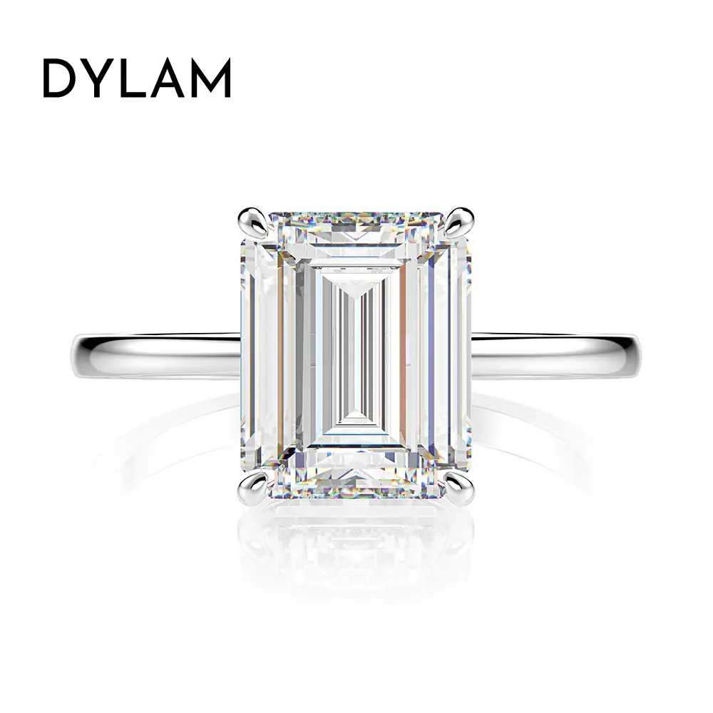 Dylam Luxury best quality S925 Silver rings band 8A zircon rectangle ring jewelry size 6 to 9 wedding rings for Women