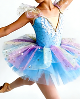 Robe de danse de ballet scintillante à sequins, col en V, jupe tutu en maille, manches bouffantes, robe de ballerine arc-en-ciel pour spectacle de danse pour enfants
