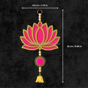 Decoración Festiva Diwali, Latkan Toran de Loto Colgante con Campanas, Madera Contrachapada Resistente 9.5x22cm, Estilo Retro - Product Image 4