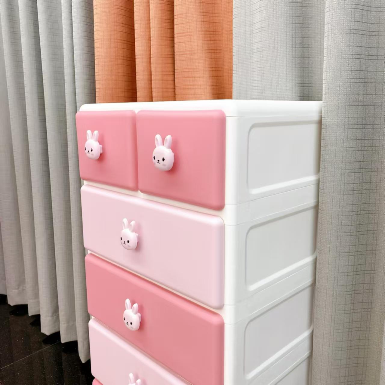Durable Pink Plastic Baby Dresser - 5-Layer Storage Cabinets for Kids' Bedroom, Efficient Clothing Organizer, Modern Design Durable Pink Plastic Baby Dresser - 5-Layer Storage Cabinets for Kids' Bedroom, Efficient Clothing Organizer, Modern Design