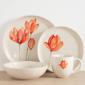 Juego de vajilla de cerámica con diseño de tulipanes en acuarela, platos, tazones y tazas con impresión personalizada, para venta al por mayor en supermercados. - Product Image 1
