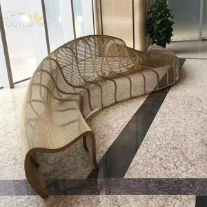 Creative Stainless Steel Seat Shopping Mall <b>Leisure</b> Chair Landscape Hollow Metal Stool Outdoor Park Square Shaped <b>Bench</b> Green - Product Image 1