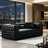 Canapé Chesterfield classique en cuir capitonné, canapé moderne à rangées droites avec boutons capitonnés, canapé de luxe pour salon, canapé 3 places, meubles pour la maison