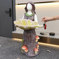 Statue de fée de la forêt avec plateau à feuilles Figurine en résine peinte à la main pour la décoration intérieure Art cadeau de vacances