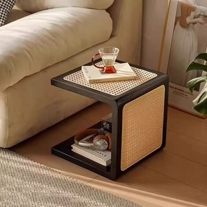 Sgabello Cubo in Rattan Moderno, <span class=keywords><strong>Tavolino</strong></span> in <span class=keywords><strong>Legno</strong></span> Massello 2 in 1 per Soggiorno e Camera da Letto - Product Image 3