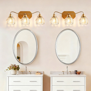 Traditional Bronze Wall Mount Mirror Lamp With Crystal Glass Shades For Bathroom Vanity <b>Lighting</b> - Product Image 4