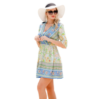 JAKIJAYI Mode bohème vacances été imprimé tropical et robes florales longues col en V vente en gros usine robe de femme personnalisée