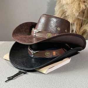 Vintage Western Leather Flat Top Cowboy Jazz <b>Hat</b> <b>for</b> Men and Women Stylish Country <b>Hat</b> <b>for</b> Outdoor Activities Festivals - Product Image 4