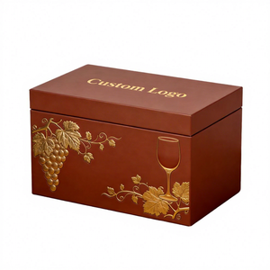 Emballage cadeau de luxe avec couvercle et base gaufrés, estampage à chaud doré, boîte rigide pour vin du Festival de la Mi-Automne avec doublure en velours - Product Image 1