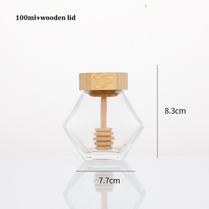 Toples madu kaca heksagonal kosong dengan gabus kayu 100ml 220ml 380ml madu jeli Jam makanan kelas kaca kemasan kaleng tertutup - Product Image 4