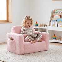 Canapé-lit pour enfants en polaire rose extensible 2 en 1, fauteuil moelleux pour tout-petits avec poche de rangement pour jouets, canapé modulaire convertible