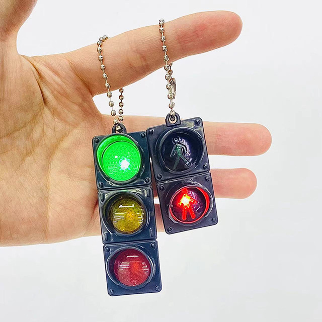 Backpack Pendant Cute Pedestrian Light LED Glowing Plastic Mini Electronic Traffic Light Keychain