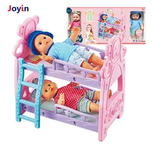 2 개의 독특한 12 인치 코튼 바디 몰드 인형 w/대형 더블 데커 어린 이용 침대 장난감 세트 소녀를위한 놀이 기쁨의 잠기