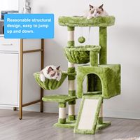 Grande tour d'arbre à chat verte Maison de chat confortable avec lit rembourré Condo Hamacs Poteaux à gratter en sisal Style classique mignon moderne