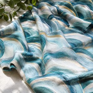 Tela de tapicería estampada con ondas de pinceladas abstractas en verde azulado y dorado, por yarda, textil artístico moderno para muebles, sofá y silla - Product Image 5