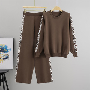 <strong>Leopard</strong> <strong>Printed</strong> Knit <strong>Outfits</strong> Long Sleeve Sweater and Pants 2 Piece Set <strong>for</strong> Women - Product Image 1