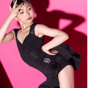 <span class=keywords><strong>Traje</strong></span> de Falda de Baile Latino Negra 2025 <span class=keywords><strong>para</strong></span> Niños con Mangas Cortas, Tirantes Transpirables y Cuello en V <span class=keywords><strong>para</strong></span> <span class=keywords><strong>Tango</strong></span> y Salsa - Product Image 2