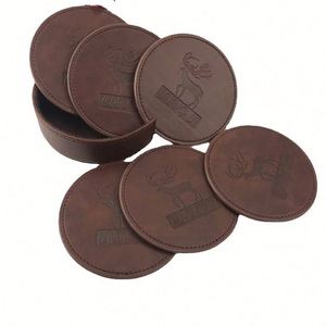 Brown Round Shape Coaster Custom One's Logo Promotional Cup Mat Coaster <b>Set</b> - Product Image 1